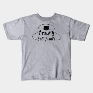 Crazy Hat Lady Text with Cute Cat - Black Kids T-Shirt